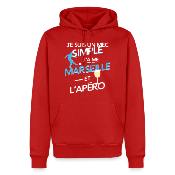 Sweat-shirt à capuche premium homme - Un mec simple: Marseille et apéro - rouge - front