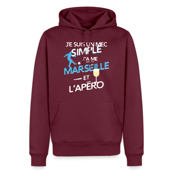 Sweat-shirt à capuche premium homme - Un mec simple: Marseille et apéro - bourgogne - front
