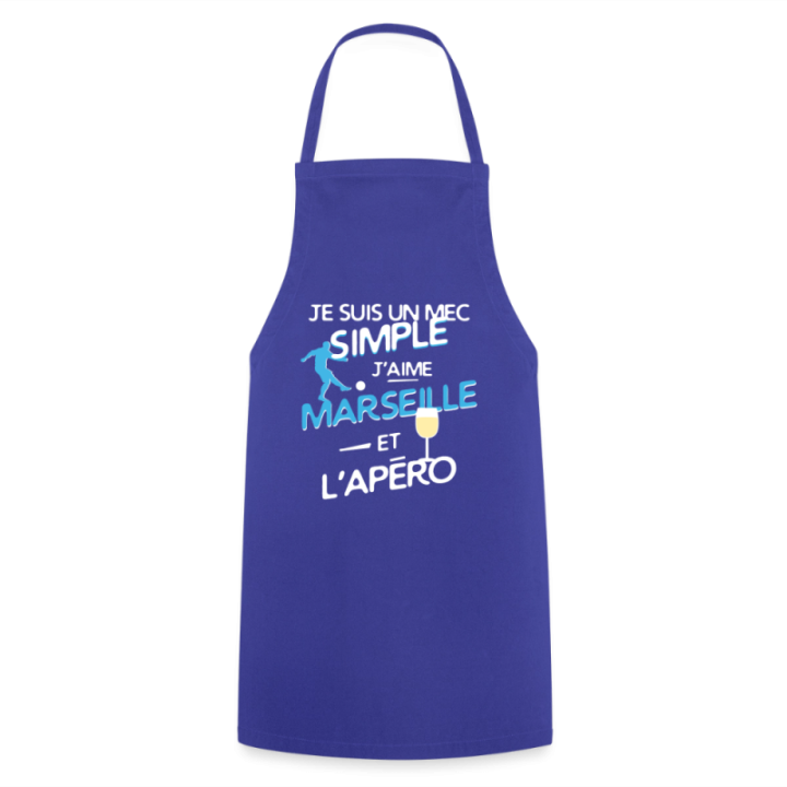 Tablier de cuisine - Un mec simple: Marseille et apéro - bleu royal - front