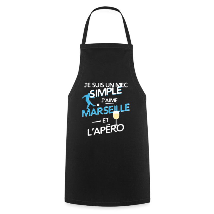 Tablier de cuisine - Un mec simple: Marseille et apéro - noir - front
