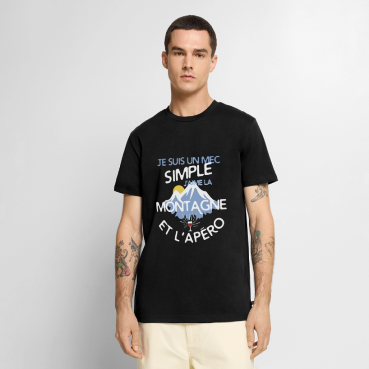 T-shirt premium homme - Un mec simple: Montagne et apéro - noir - front