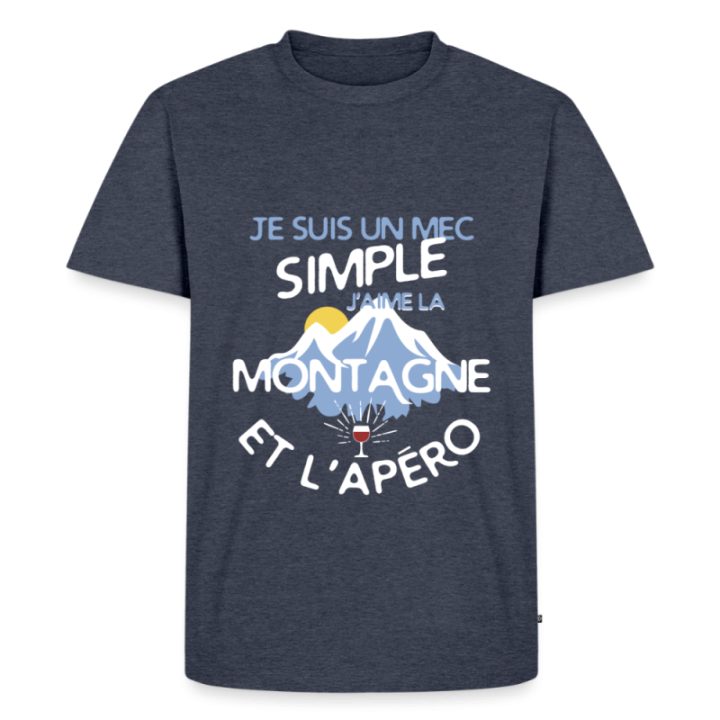 T-shirt premium homme - Un mec simple: Montagne et apéro - bleu jeans  - front