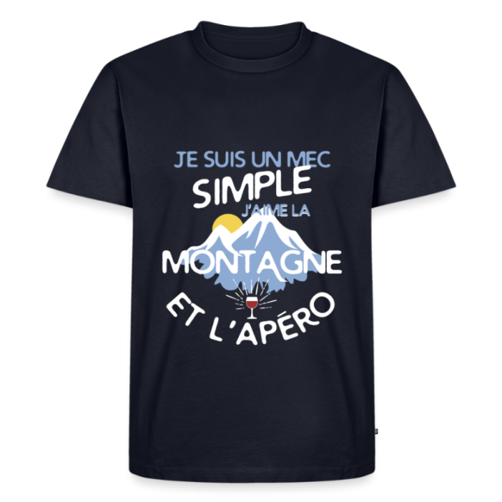 T-shirt premium homme - Un mec simple: Montagne et apéro - bleu marine - front