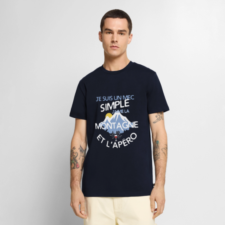 T-shirt premium homme - Un mec simple: Montagne et apéro - bleu marine - front