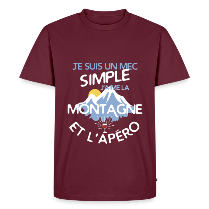 T-shirt premium homme - Un mec simple: Montagne et apéro - bourgogne - front