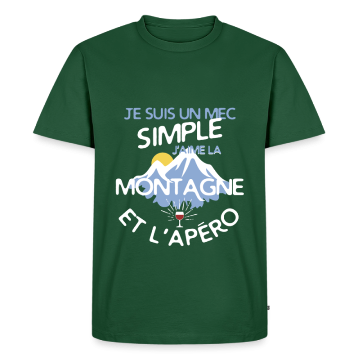 T-shirt premium homme - Un mec simple: Montagne et apéro - vert bouteille - front