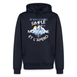 Sweat-shirt à capuche premium homme - Un mec simple: Montagne et apéro - bleu marine - front
