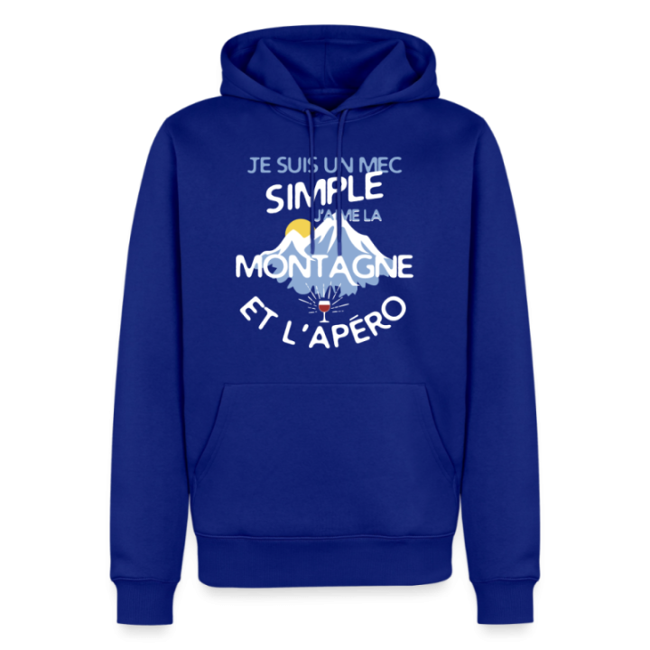 Sweat-shirt à capuche premium homme - Un mec simple: Montagne et apéro - bleu roi - front