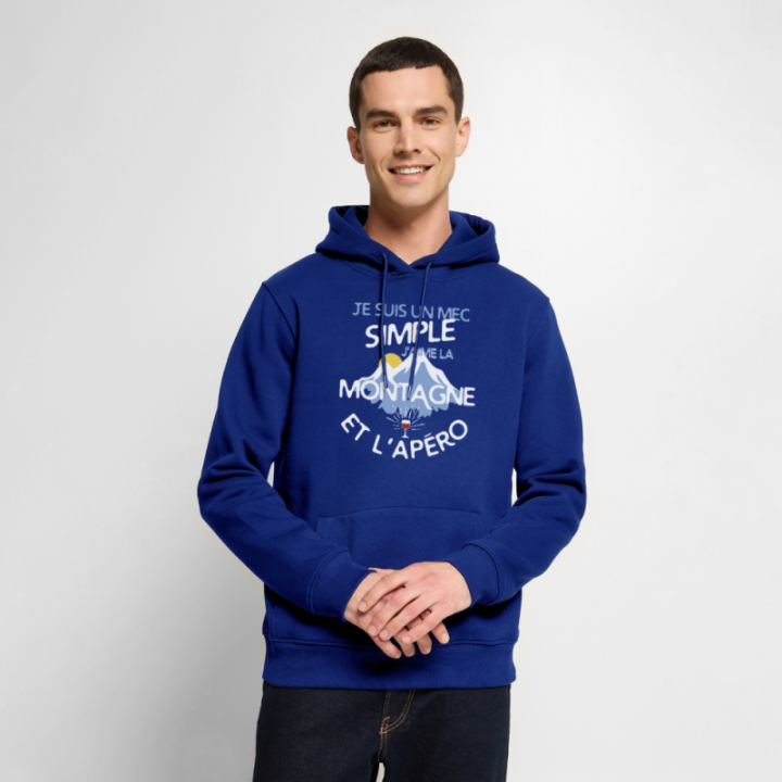 Sweat-shirt à capuche premium homme - Un mec simple: Montagne et apéro - bleu roi - front