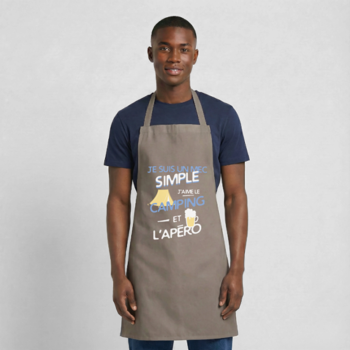 Tablier de cuisine - Un mec simple: Camping et apéro - gris - front