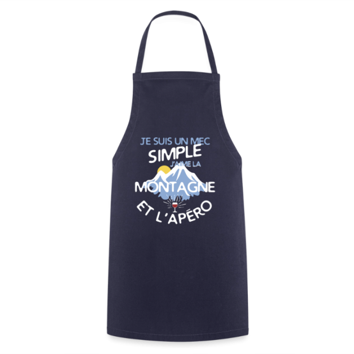 Tablier de cuisine - Un mec simple: Montagne et apéro - marine - front
