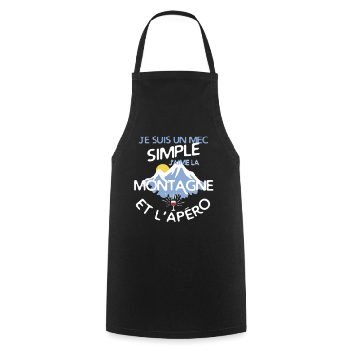 Tablier de cuisine - Un mec simple: Montagne et apéro - noir - front