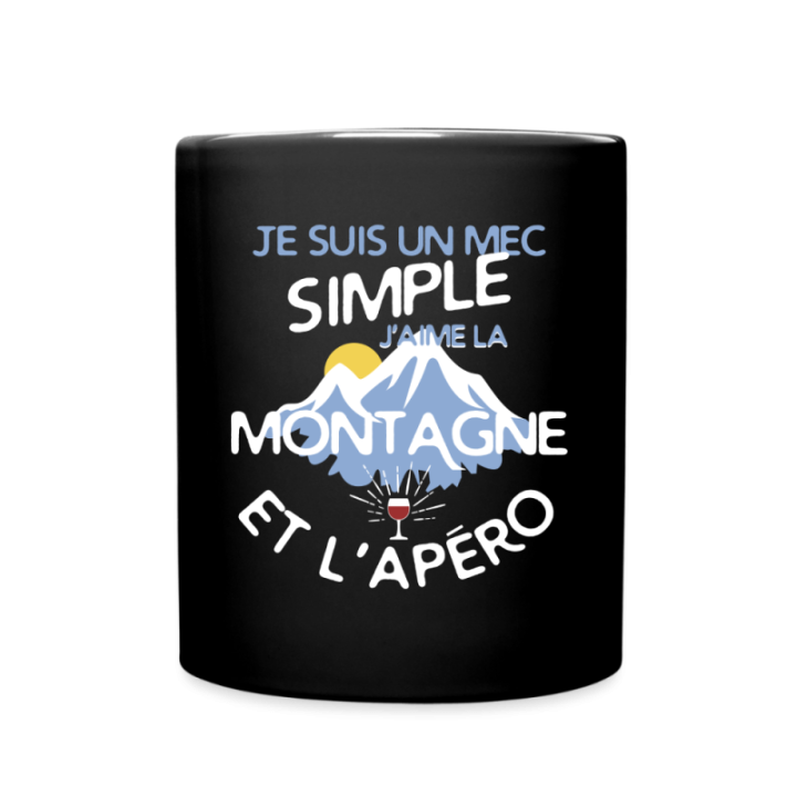 Mug uni - Un mec simple: Montagne et apéro - noir - front