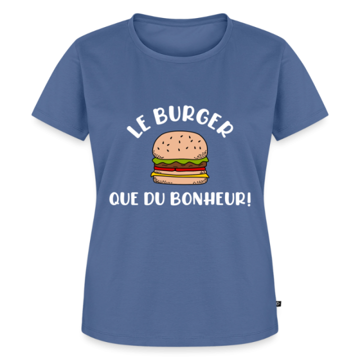 T-shirt premium femme - Burger: Que du bonheur - bleu pigeon - front