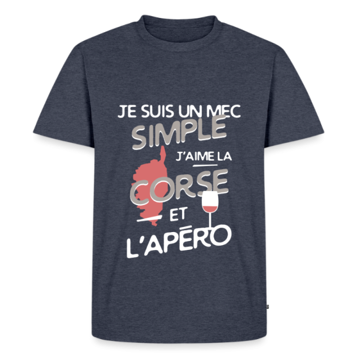 T-shirt premium homme - Un mec simple: Corse et apéro - bleu jeans  - front
