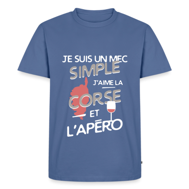 T-shirt premium homme - Un mec simple: Corse et apéro - bleu pigeon - front