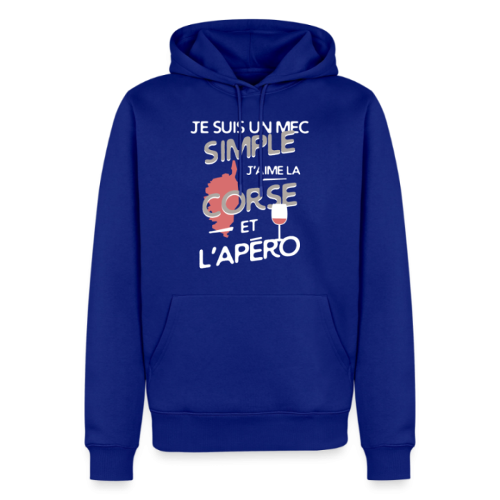 Sweat-shirt à capuche premium homme - Un mec simple: Corse et apéro - bleu roi - front