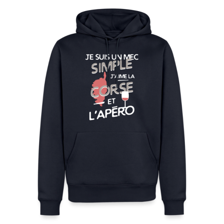 Sweat-shirt à capuche premium homme - Un mec simple: Corse et apéro - bleu marine - front