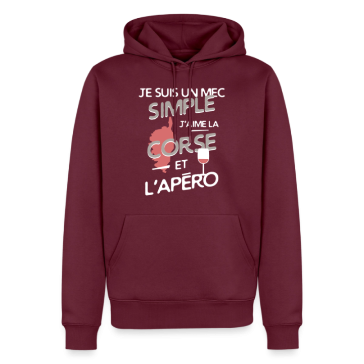 Sweat-shirt à capuche premium homme - Un mec simple: Corse et apéro - bourgogne - front