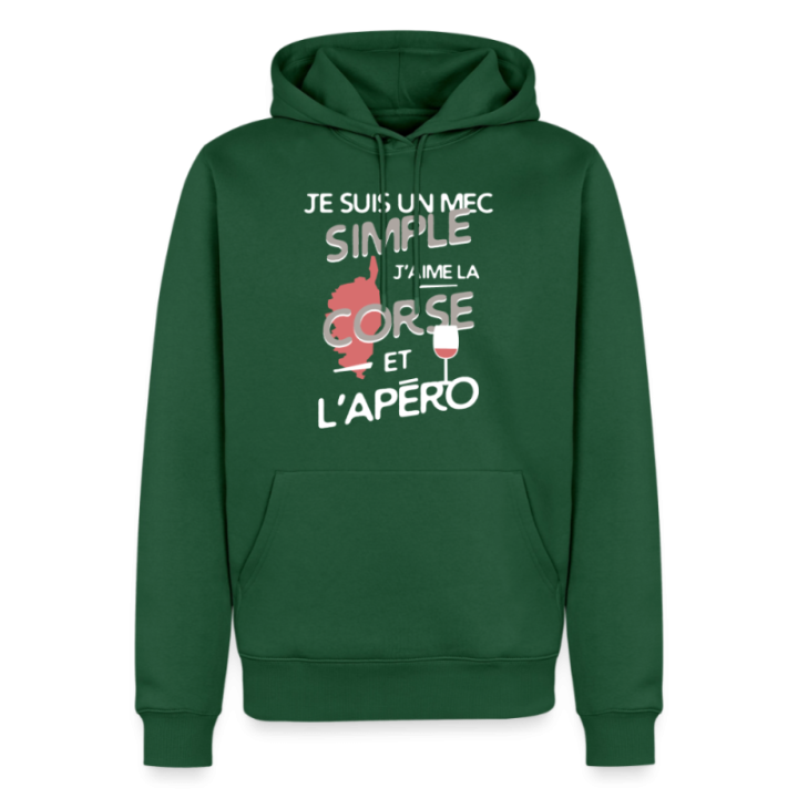 Sweat-shirt à capuche premium homme - Un mec simple: Corse et apéro - vert bouteille - front