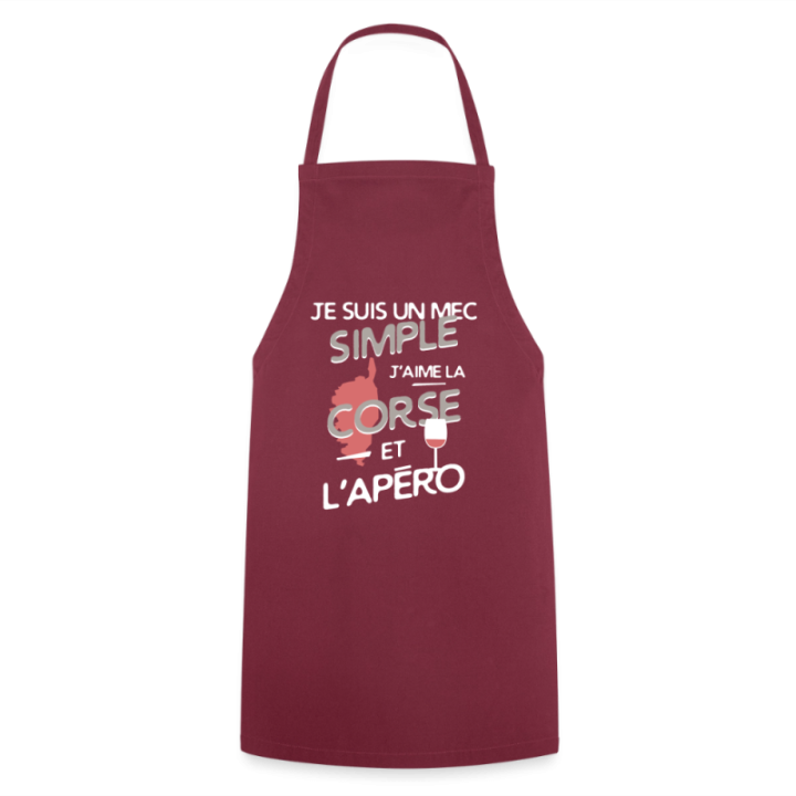 Tablier de cuisine - Un mec simple: Corse et apéro - bordeaux - front