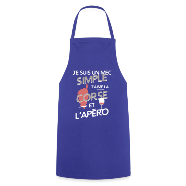 Tablier de cuisine - Un mec simple: Corse et apéro - bleu royal - front