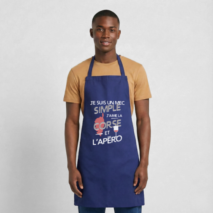 Tablier de cuisine - Un mec simple: Corse et apéro - bleu royal - front