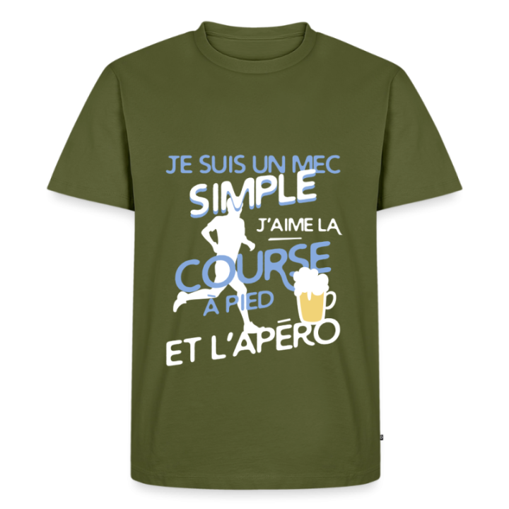 T-shirt premium homme - Un mec simple: Course et apéro - kaki - front