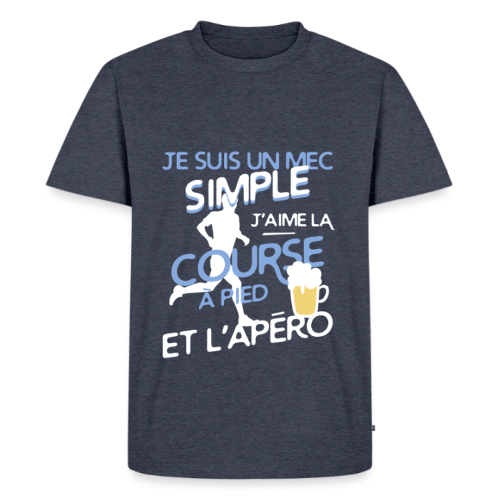 T-shirt premium homme - Un mec simple: Course et apéro - bleu jeans  - front
