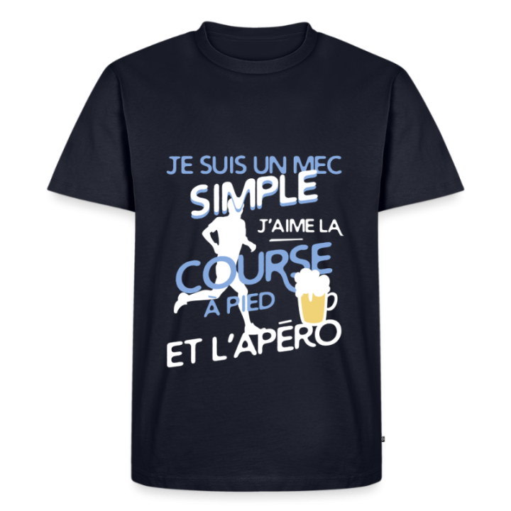 T-shirt premium homme - Un mec simple: Course et apéro - bleu marine - front