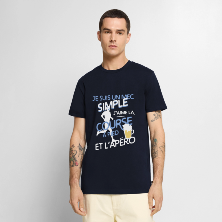 T-shirt premium homme - Un mec simple: Course et apéro - bleu marine - front