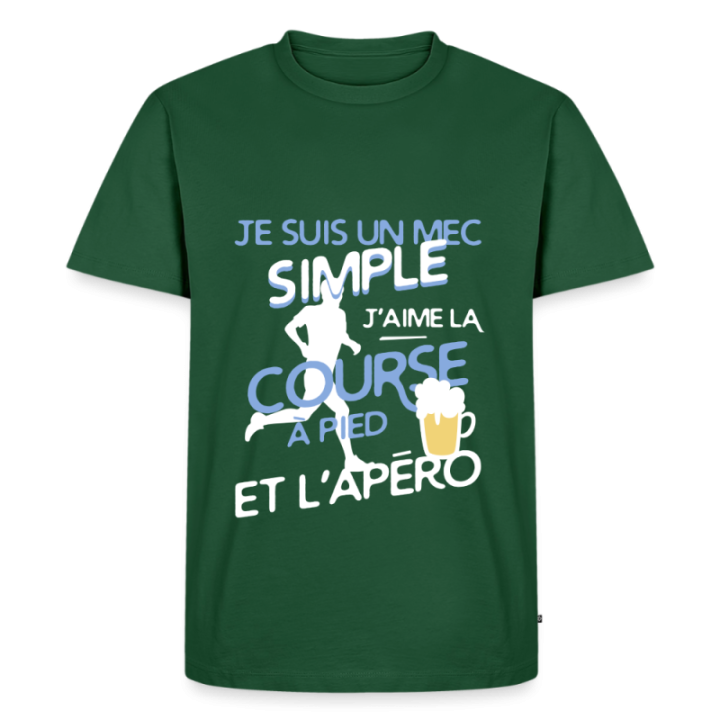 T-shirt premium homme - Un mec simple: Course et apéro - vert bouteille - front