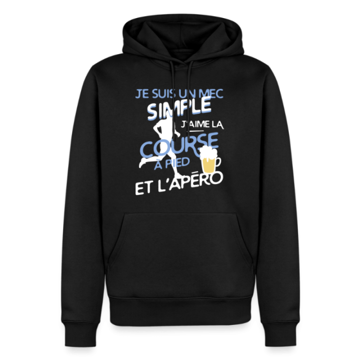 Sweat-shirt à capuche premium homme - Un mec simple: Course et apéro - noir - front