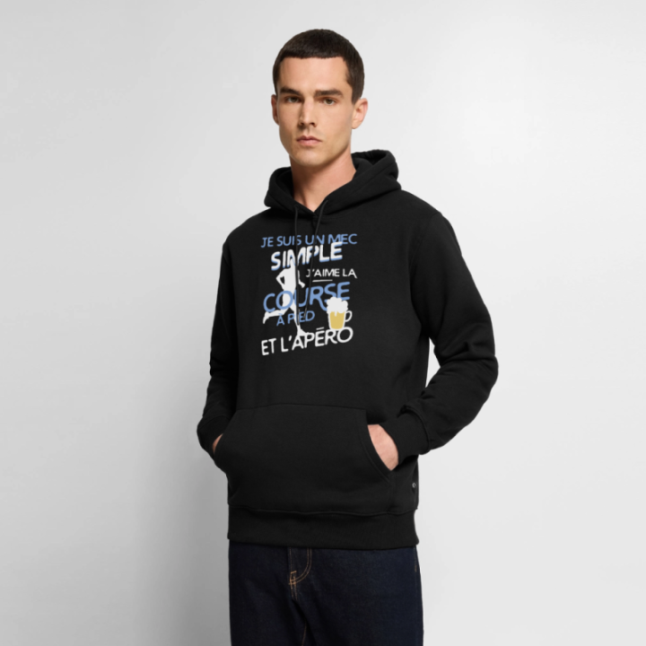 Sweat-shirt à capuche premium homme - Un mec simple: Course et apéro - noir - front