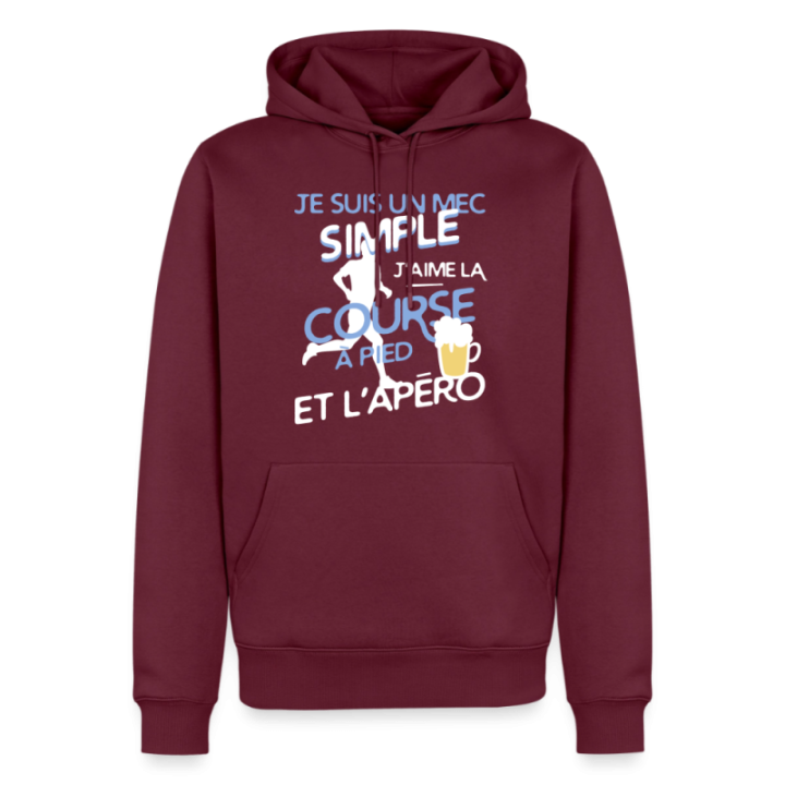 Sweat-shirt à capuche premium homme - Un mec simple: Course et apéro - bourgogne - front