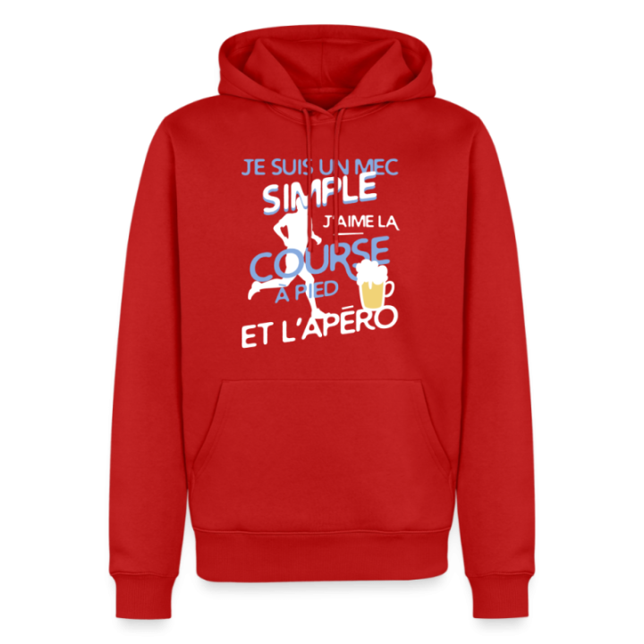 Sweat-shirt à capuche premium homme - Un mec simple: Course et apéro - rouge - front