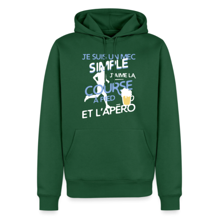 Sweat-shirt à capuche premium homme - Un mec simple: Course et apéro - vert bouteille - front