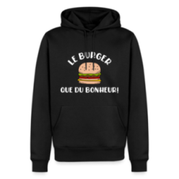 Sweat-shirt à capuche premium homme - Burger: Que du bonheur - noir - front