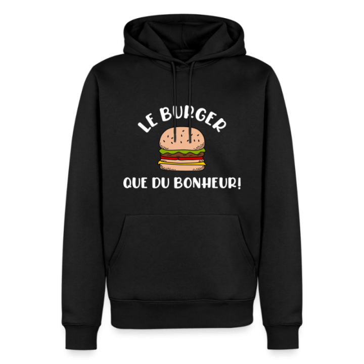 Sweat-shirt à capuche premium homme - Burger: Que du bonheur - noir - front