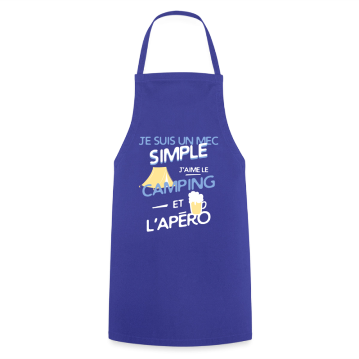 Tablier de cuisine - Un mec simple: Camping et apéro - bleu royal - front