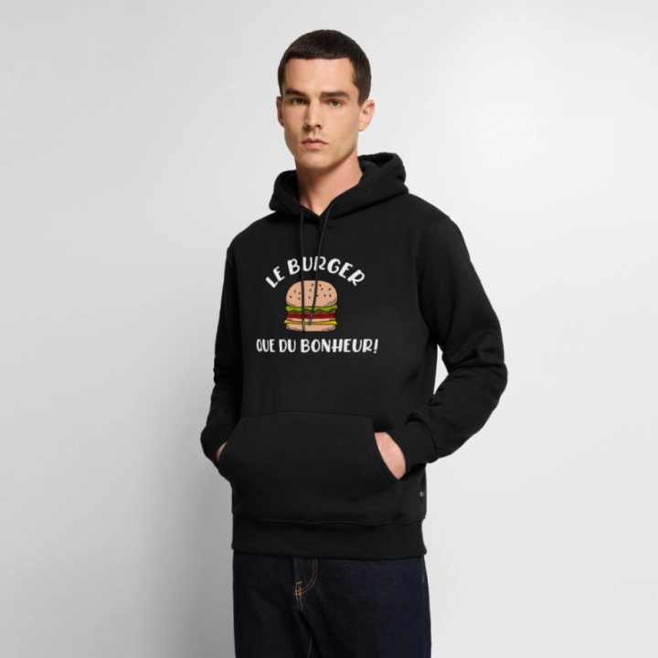 Sweat-shirt à capuche premium homme - Burger: Que du bonheur - noir - front