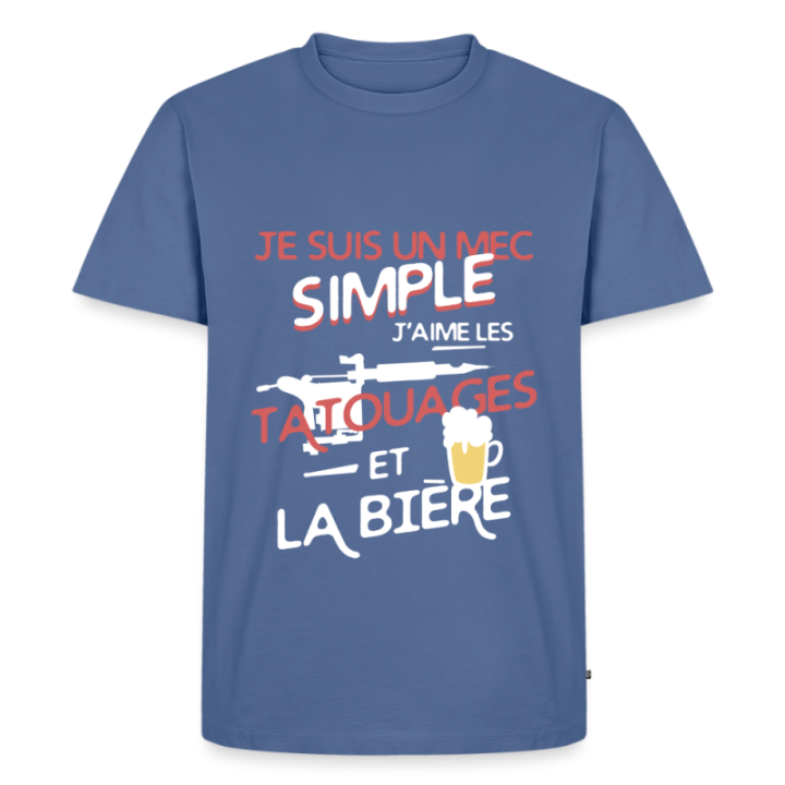 T-shirt premium homme - Un mec simple: Tatouages et apéro - bleu pigeon - front