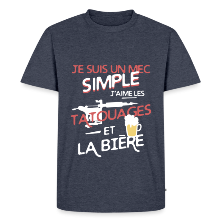 T-shirt premium homme - Un mec simple: Tatouages et apéro - bleu jeans  - front