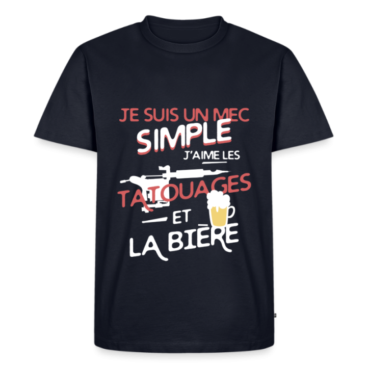 T-shirt premium homme - Un mec simple: Tatouages et apéro - bleu marine - front