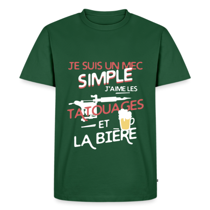 T-shirt premium homme - Un mec simple: Tatouages et apéro - vert bouteille - front