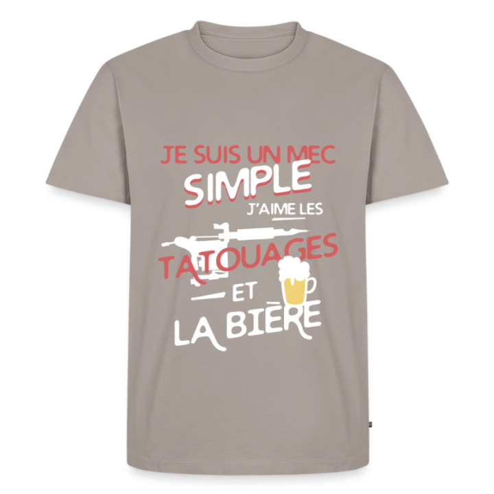 T-shirt premium homme - Un mec simple: Tatouages et apéro - taupe - front