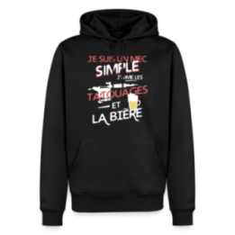Sweat-shirt à capuche premium homme - Un mec simple: Tatouages et apéro - noir - front