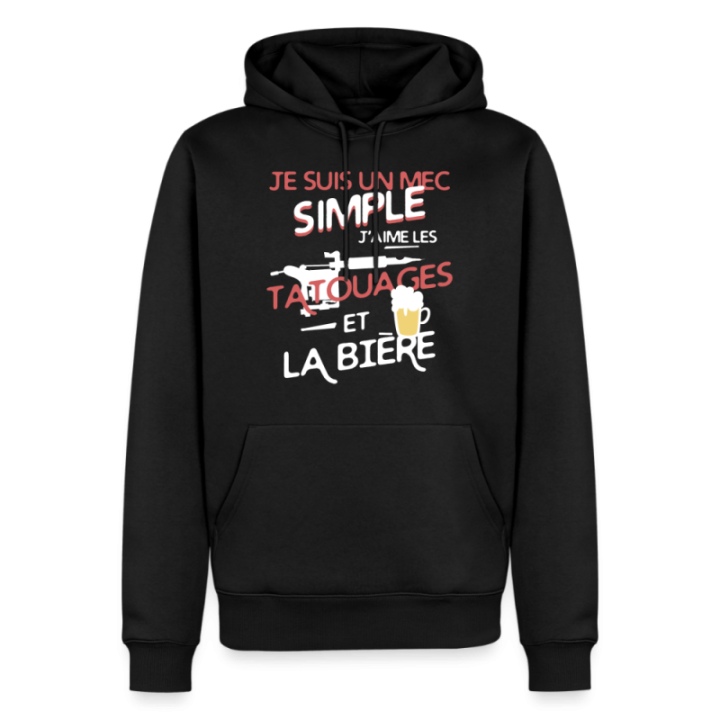 Sweat-shirt à capuche premium homme - Un mec simple: Tatouages et apéro - noir - front