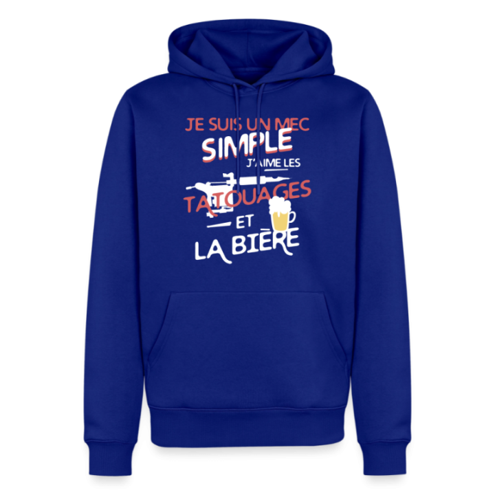 Sweat-shirt à capuche premium homme - Un mec simple: Tatouages et apéro - bleu roi - front
