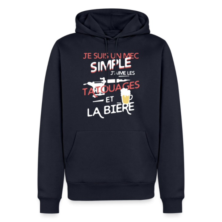 Sweat-shirt à capuche premium homme - Un mec simple: Tatouages et apéro - bleu marine - front